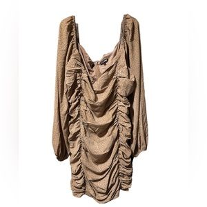 Tan and black ruched dress